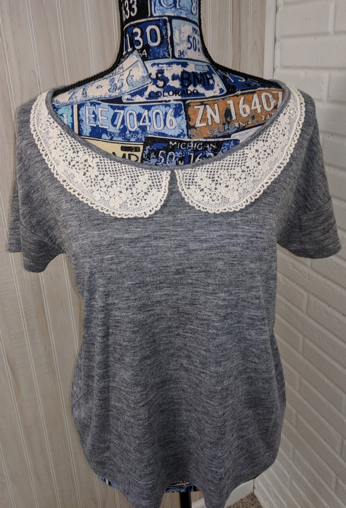 Pins and Needles gray top with lace neckline